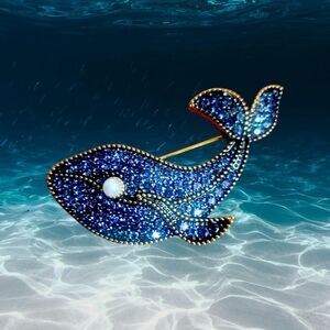 Sparkling Blue Whale Brooch